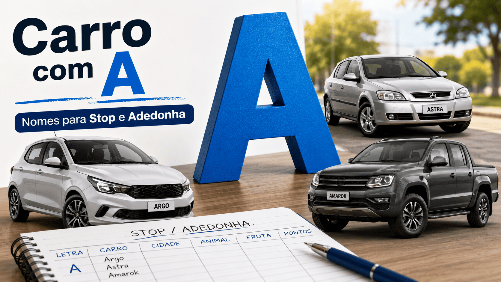Carro com A nomes para usar no Stop e marcar mais pontos
